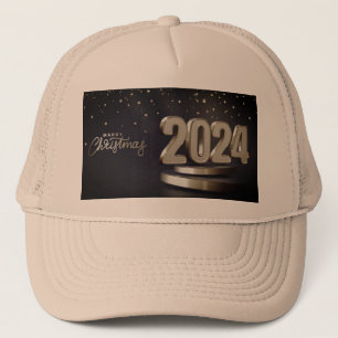 Merry Christmas 2024 Printed Festive Mood Khaki Trucker Hat