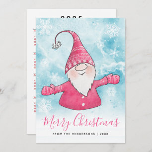 Merry Christmas 2025 Calendar Blue Pink Gnome Holiday Card