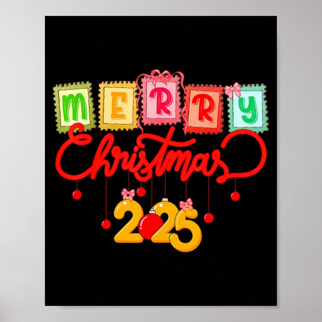 Merry Christmas 2025 Coquette Bow Matching Family  Poster (Front)