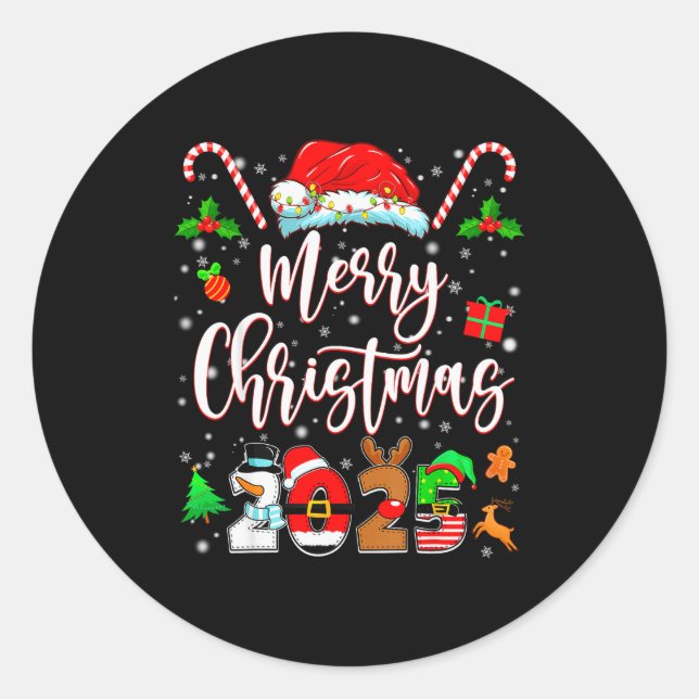 Merry Christmas 2025 Family Matching Pajamas Xmas  Classic Round Sticker (Front)