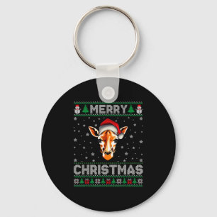 Merry Christmas 2025 Giraffe Santa Hat Ugly Xmas Key Ring