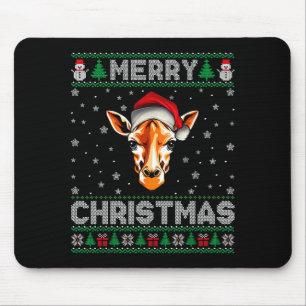 Merry Christmas 2025 Giraffe Santa Hat Ugly Xmas Mouse Pad