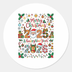 Merry Christmas 2025 - Happy New Year 2026 Matchin Classic Round Sticker