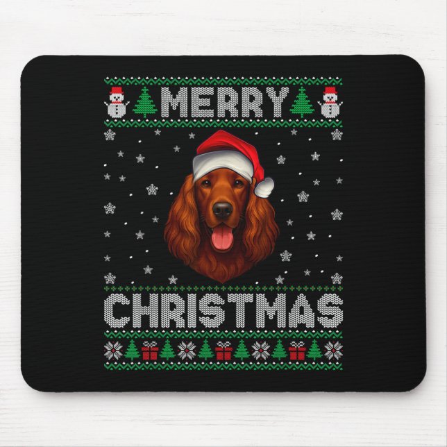 Merry Christmas 2025 Irish Setter Santa Hat Ugly X Mouse Pad (Front)