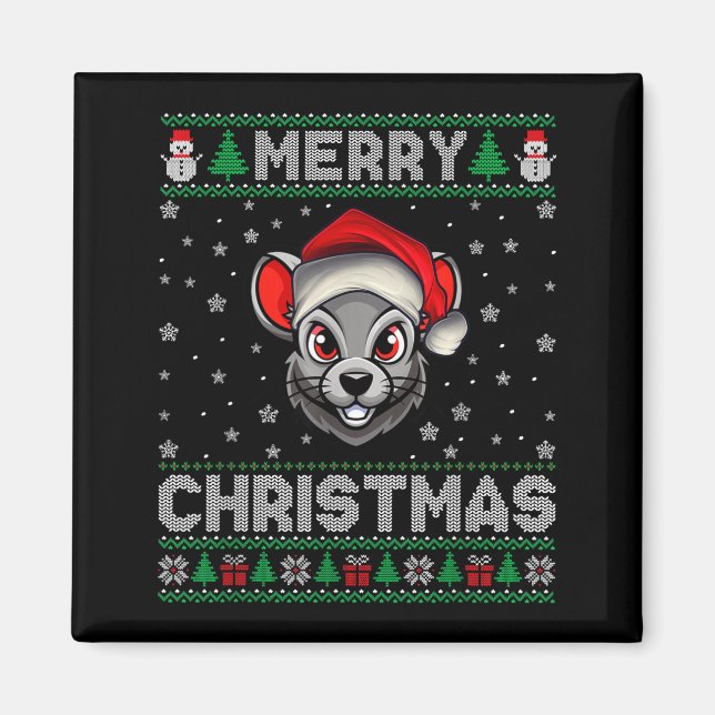 Merry Christmas 2025 Rat Santa Hat Ugly Xmas  Magnet (Front)