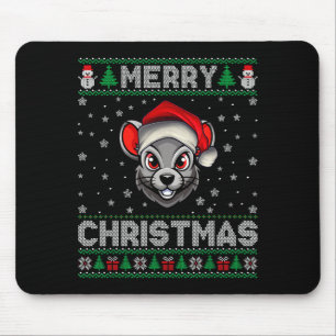 Merry Christmas 2025 Rat Santa Hat Ugly Xmas Mouse Pad