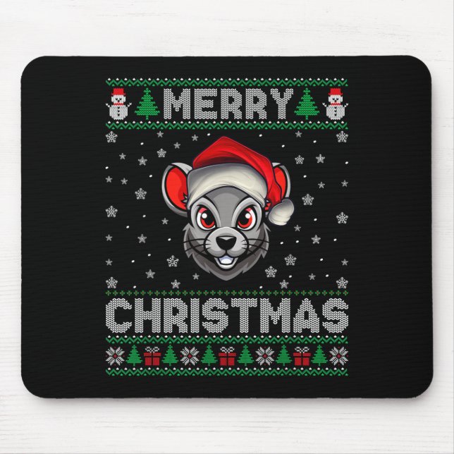 Merry Christmas 2025 Rat Santa Hat Ugly Xmas  Mouse Pad (Front)