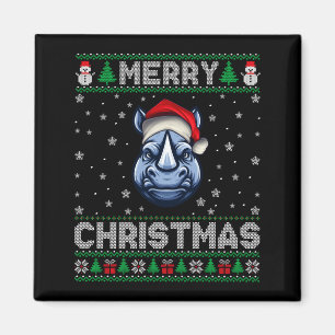 Merry Christmas 2025 Rhino Santa Hat Ugly Xmas Lon Magnet
