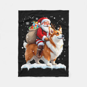 Merry Christmas 2025 Santa Riding Corgi Dog Xmas Fleece Blanket
