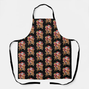 Merry Christmas 2025 Santa Riding Golden Retriever Apron