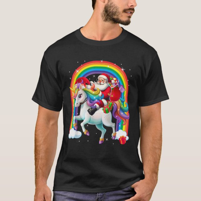Merry Christmas 2025 Santa Riding Unicorn Xmas Gir T-Shirt (Front)