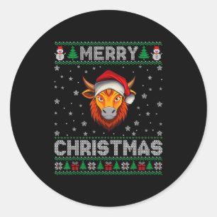 Merry Christmas 2025 Yak Santa Hat Ugly Xmas Classic Round Sticker