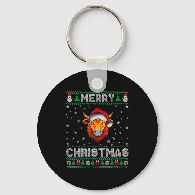 Merry Christmas 2025 Yak Santa Hat Ugly Xmas  Key Ring (Front)