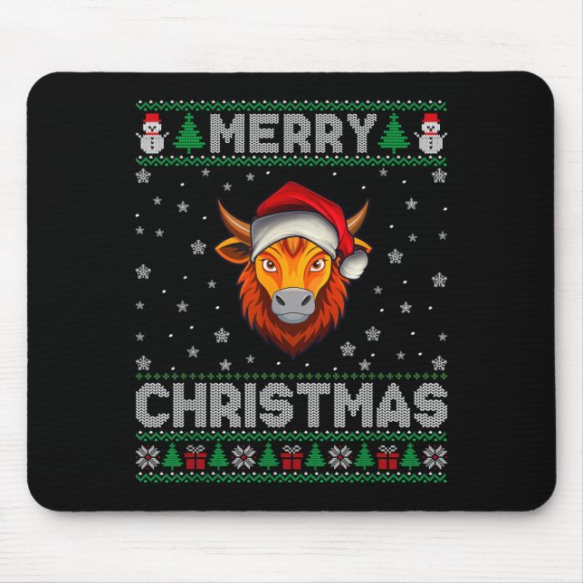Merry Christmas 2025 Yak Santa Hat Ugly Xmas  Mouse Pad (Front)
