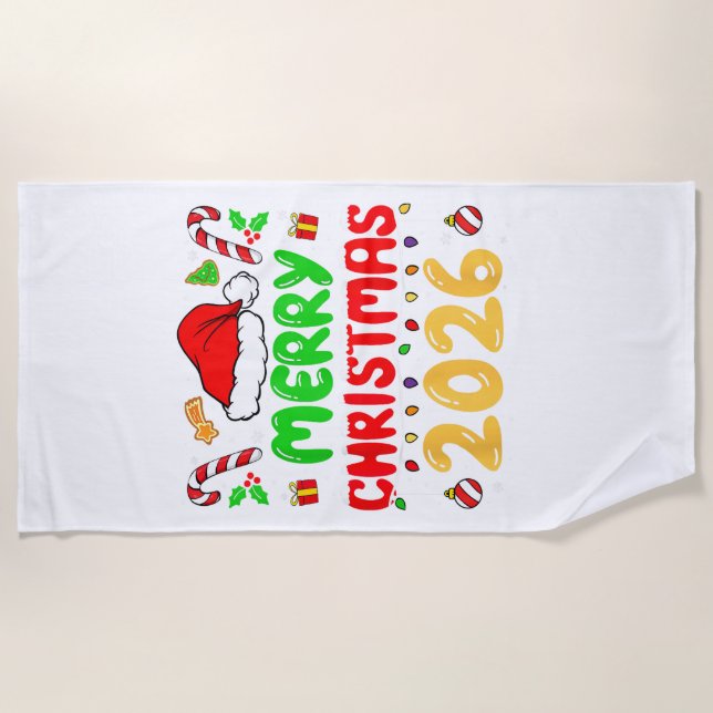 Merry Christmas 2026 Family Matching Costume Santa Beach Towel (Front)
