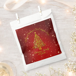 Merry Christmas 20XX Red Gold Tree Stars Favour Bag