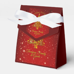Merry Christmas 20XX Red Gold Tree Stars Favour Box