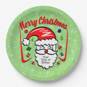 Merry Christmas 20xx Santa with Hat & Sparkles 9" Paper Plate