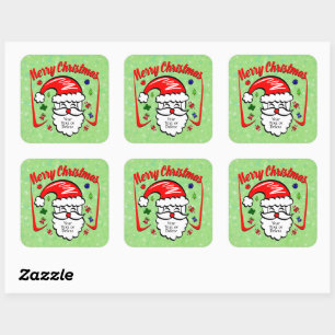 Merry Christmas 20xx Santa with Hat & Sparkles Square Sticker