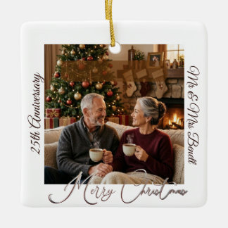 Merry Christmas 25th Anniversary Keepsake 3-Photos Ceramic Ornament