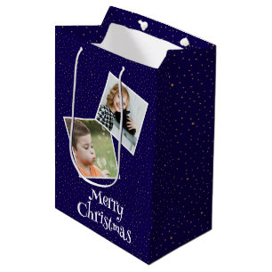 Merry Christmas 2 custom photos and stars Medium Gift Bag