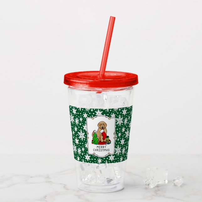 Merry Christmas 2 Goldendoodle (golden red) Cute Acrylic Tumbler (Back Ice)