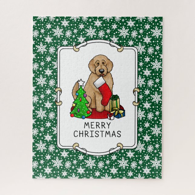 Merry Christmas 2 Goldendoodle (golden red) Cute Jigsaw Puzzle (Vertical)