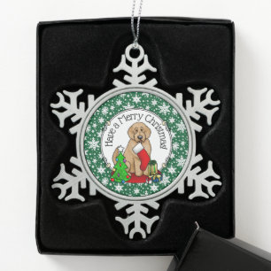 Merry Christmas 2 Goldendoodle (golden red) Cute Snowflake Pewter Christmas Ornament