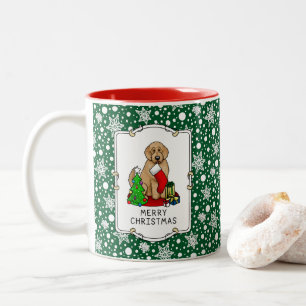 Merry Christmas 2 Goldendoodle (golden red) Cute Two-Tone Coffee Mug