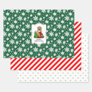 Merry Christmas 2 Goldendoodle (golden red) Cute Wrapping Paper Sheet