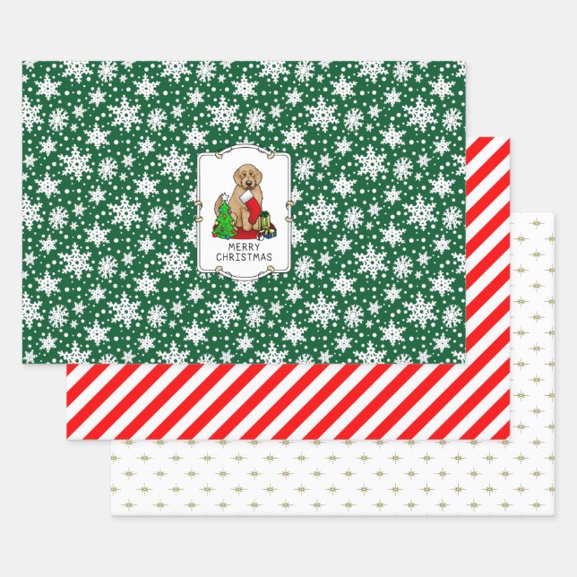 Merry Christmas 2 Goldendoodle (golden red) Cute Wrapping Paper Sheet (Set)