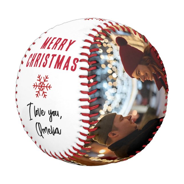 Merry Christmas 2 Photo Collage Boyfriend Baseball (Angled)
