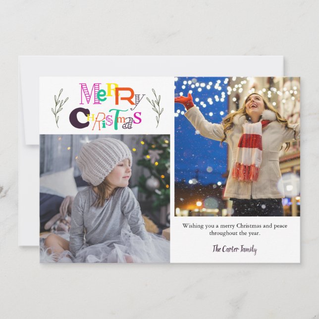 Merry Christmas 2 Photo Collage Typography Artsy (Front)