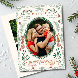 Merry Christmas 2 Photo Coquette Botanical Floral Holiday Card