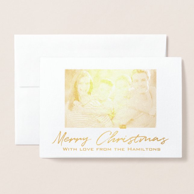 Merry Christmas 2 Photo Family Blank Inside Script Foil Card (Front With Envelope)