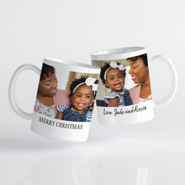 Merry Christmas 2 photo Family Grandparent Coffee Mug ("Merry Christmas" 2-photo holiday mug)
