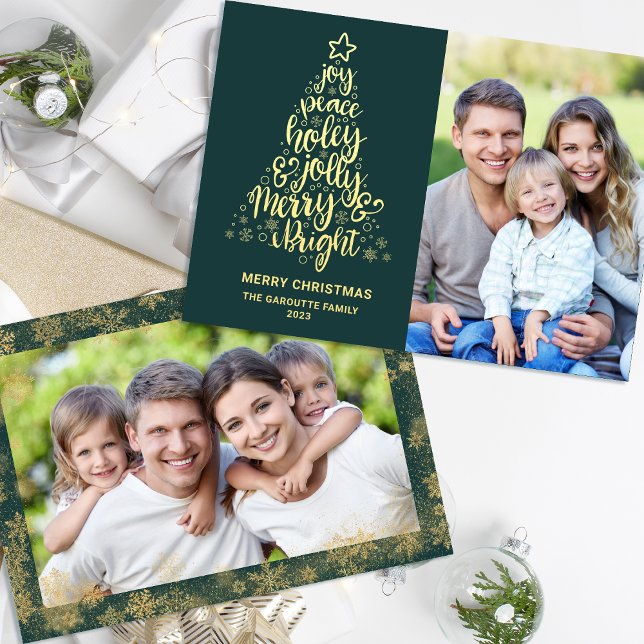 Merry Christmas 2 Photo Gold Foil Holiday Card (Merry Christmas 2 Photo Gold Foil Holiday Card)