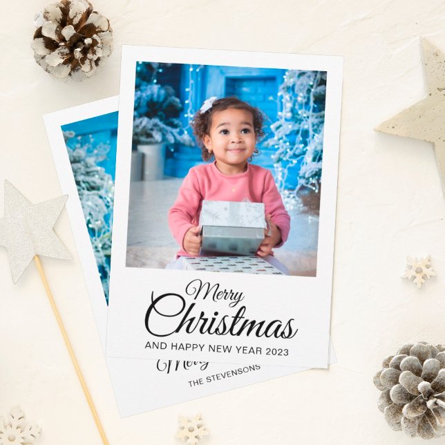 Merry Christmas 2 photos elegant script Holiday Card (Creator Uploaded)