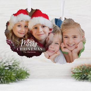 Merry Christmas 2 Photos Holiday Tree Decoration Card