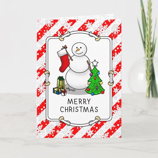 Merry Christmas 2 Tree Stocking Snowman Card (Front)