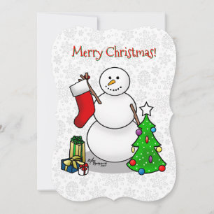 Merry Christmas 2 Tree Stocking Snowman Holiday Card