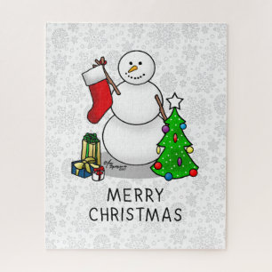 Merry Christmas 2 Tree Stocking Snowman Jigsaw Puzzle