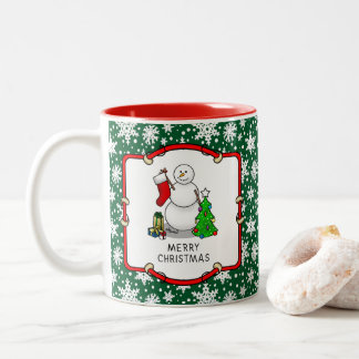 Merry Christmas 2 Tree Stocking Snowman Two-Tone Coffee Mug
