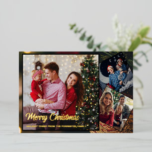 Merry Christmas 3 family Photos  Foil Holiday Card
