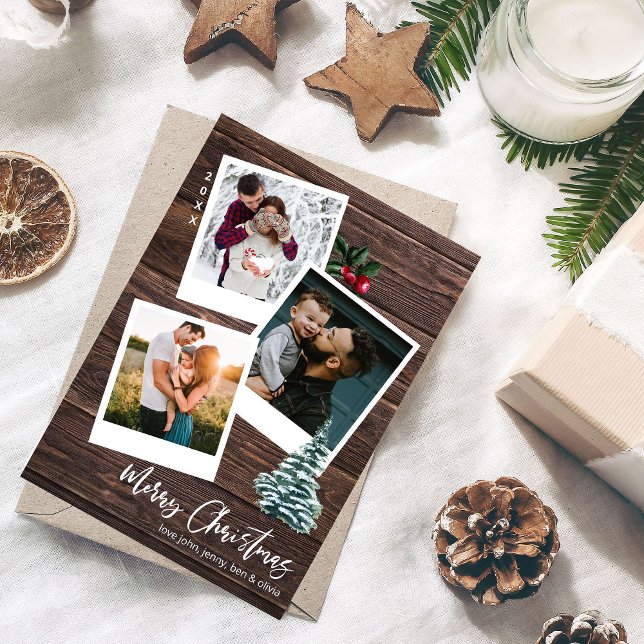 Merry Christmas 3 Instant Photo Rustic Card (Creator Uploaded)