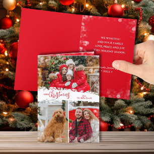 Merry Christmas 3 Photo Collage Folded Holiday Card