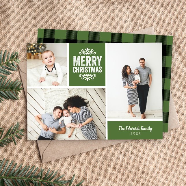 Merry Christmas 3 Photo Collage Holiday Card (Creator Uploaded)