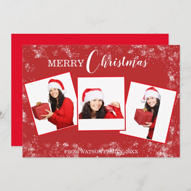 Merry Christmas 3 Photo Collage  Holiday Card (Front/Back)