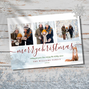 Merry Christmas 3 Photo Collage Winter Fox Holiday Card