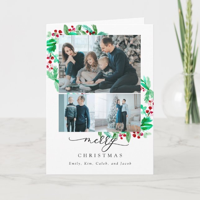 Merry Christmas 3 Photo Collage Wreath Holiday  (Front)